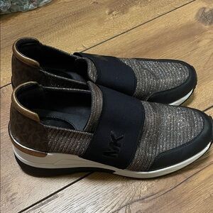 Michael Kors Black and Brown Slip-On Sneakers